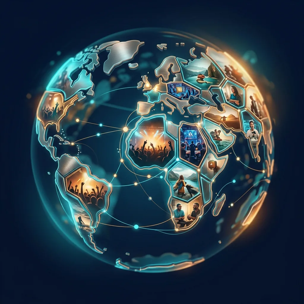 Editorial illustration of curated 360 highlight collections connected into a replay atlas.